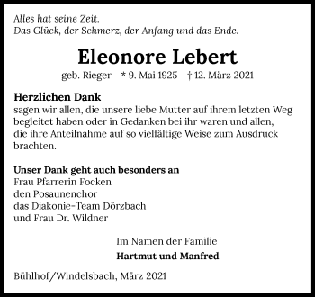 Traueranzeige von Eleonore Lebert von GESAMT