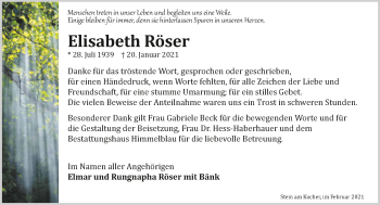 Traueranzeige von Elisabeth Röser von GESAMT