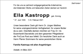 Traueranzeige von Ella Kastropp von GESAMT
