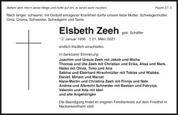 Traueranzeige von Elsbeth Zeeh von GESAMT