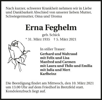 Traueranzeige von Erna Feghelm von GESAMT