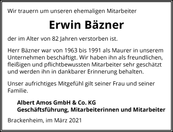 Traueranzeige von Erwin Bäzner von GESAMT