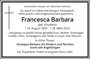 Traueranzeige von Francesca Barbara von GESAMT