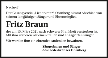 Traueranzeige von Fritz Braun von GESAMT