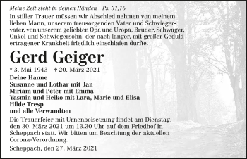 Traueranzeige von Gerd Geiger von GESAMT