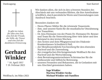 Traueranzeige von Gerhard Winkler von GESAMT