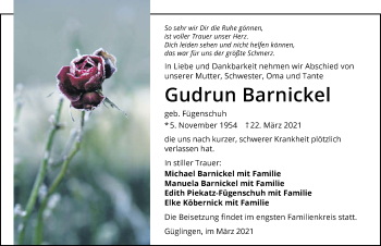 Traueranzeige von Gudrun Barnickel von GESAMT