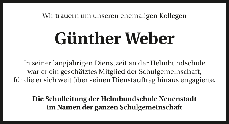  Traueranzeige für Günther Weber vom 19.03.2021 aus GESAMT