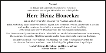 Traueranzeige von Heinz Honecker von GESAMT