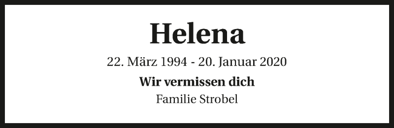  Traueranzeige für Helena Strobel vom 23.03.2021 aus GESAMT