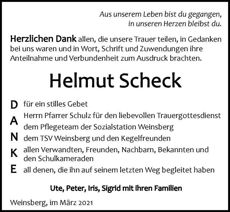  Traueranzeige für Helmut Scheck vom 27.03.2021 aus GESAMT