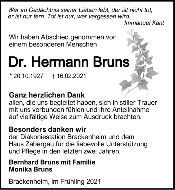 Traueranzeige von Hermann Bruns von GESAMT