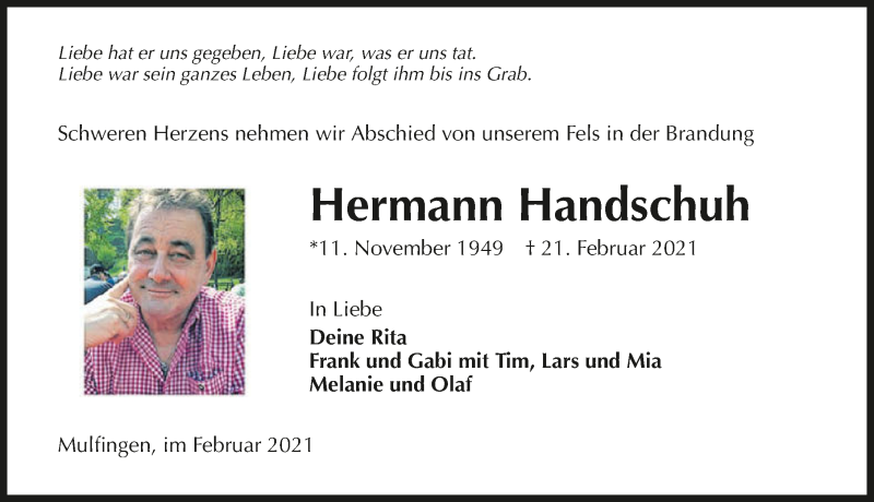  Traueranzeige für Hermann Handschuh vom 01.03.2021 aus GESAMT