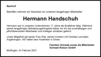 Traueranzeige von Hermann Handschuh von GESAMT