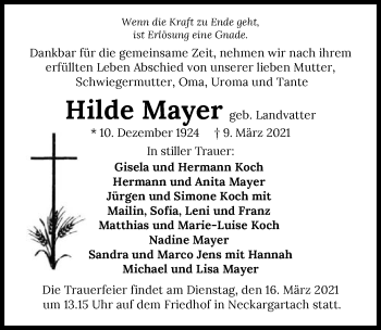 Traueranzeige von Hilde Mayer von GESAMT