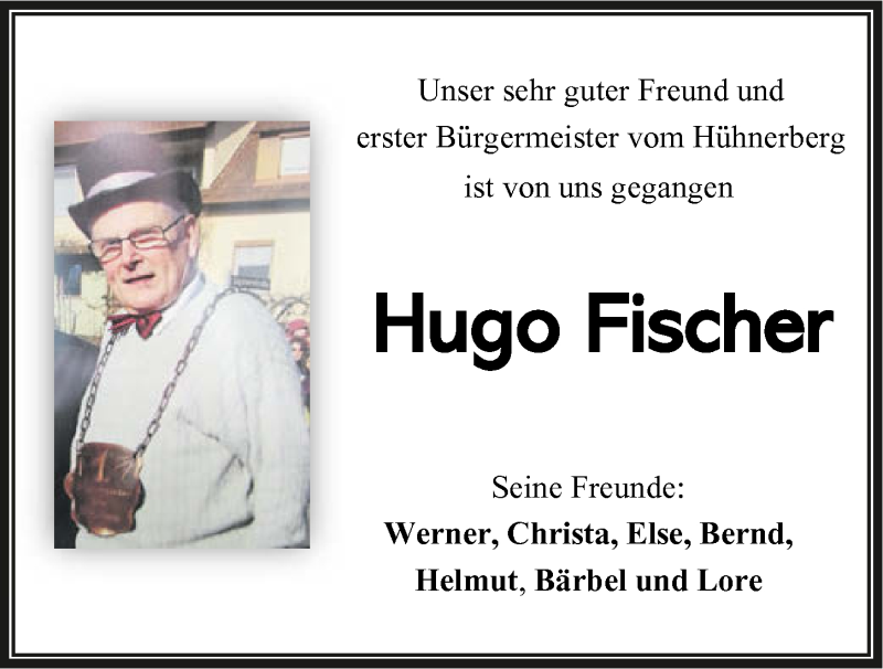  Traueranzeige für Hugo Fischer vom 27.03.2021 aus GESAMT