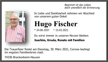 Traueranzeige von Hugo Fischer von GESAMT