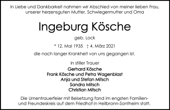 Traueranzeige von Ingeburg Kösche von GESAMT