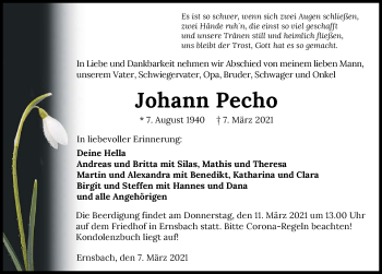 Traueranzeige von Johann Pecho von GESAMT