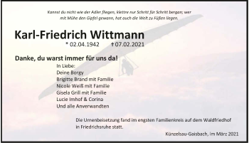 Traueranzeige von Karl-Friedrich Wittmann von GESAMT