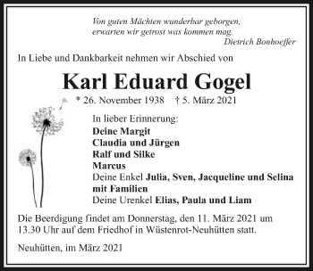 Traueranzeige von Karl Eduard Gogel von GESAMT