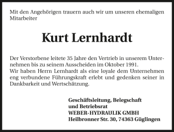 Traueranzeige von Kurt Lernhardt von GESAMT