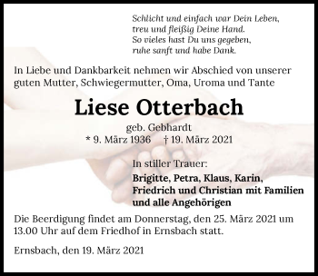 Traueranzeige von Liese Otterbach von GESAMT