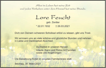 Traueranzeige von Lore Feucht von GESAMT