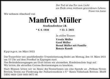 Traueranzeige von Manfred Müller von GESAMT