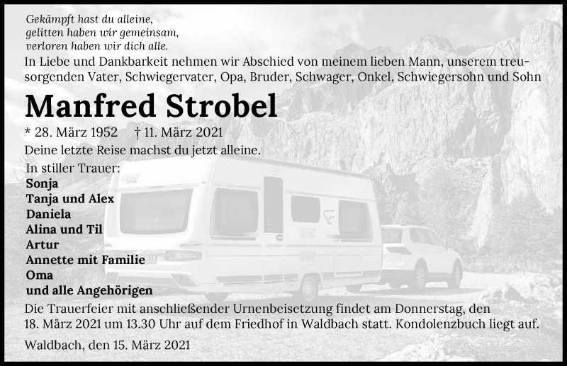  Traueranzeige für Manfred Strobel vom 15.03.2021 aus GESAMT