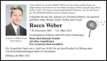 Traueranzeige von Rocco Weber von GESAMT