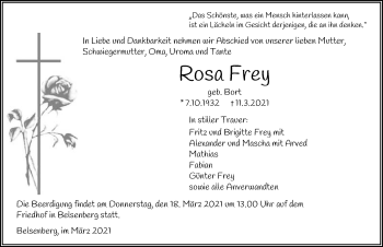 Traueranzeige von Rosa Frey von GESAMT