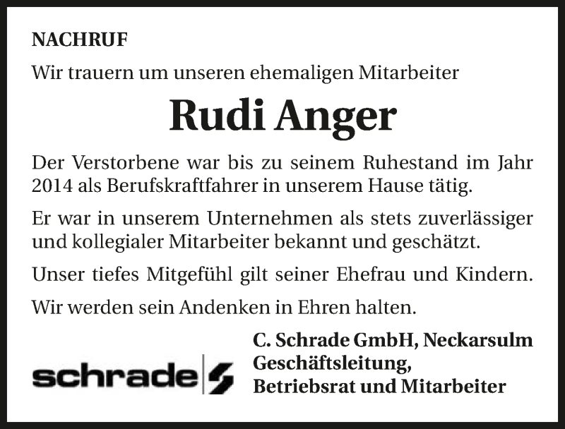  Traueranzeige für Rudi Anger vom 02.03.2021 aus GESAMT