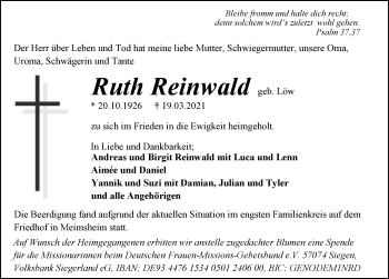 Traueranzeige von Ruth Reinwald von GESAMT