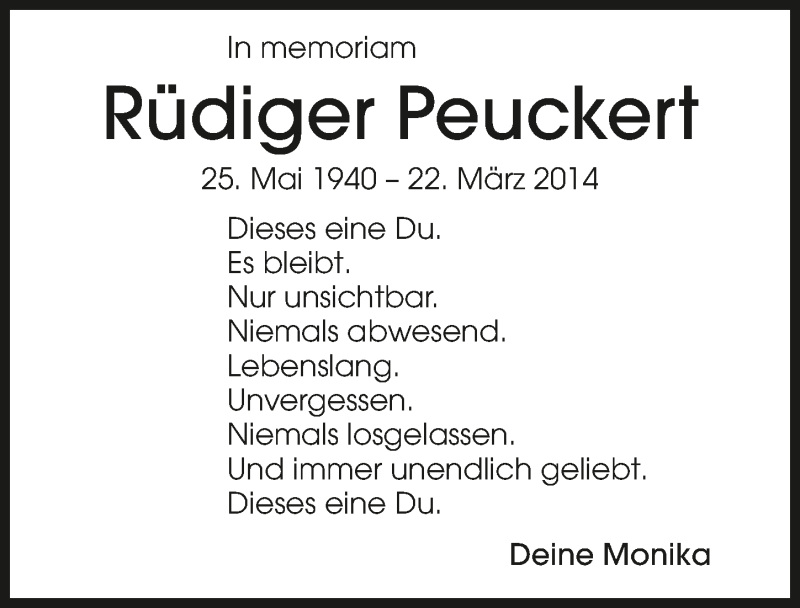  Traueranzeige für Rüdiger Peuckert vom 22.03.2021 aus GESAMT