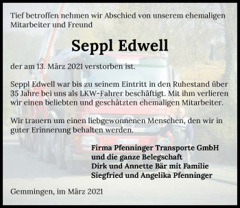 Traueranzeige von Seppl Edwell von GESAMT