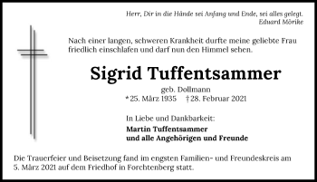 Traueranzeige von Sigrid Tuffentsammer von GESAMT