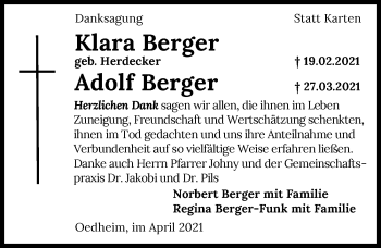 Traueranzeige von Adolf Berger von GESAMT