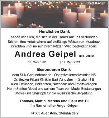 Traueranzeige von Andrea Geipel von GESAMT