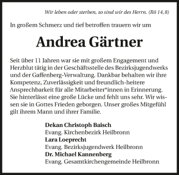 Traueranzeige von Andrea Gärtner von GESAMT