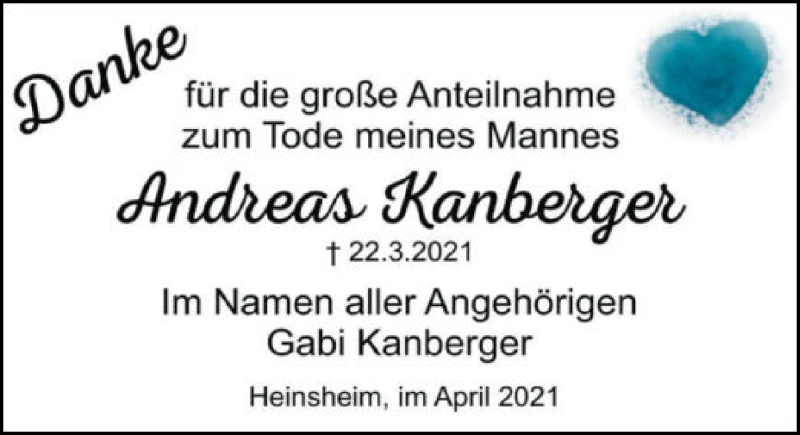  Traueranzeige für Andreas Kanberger vom 03.04.2021 aus GESAMT