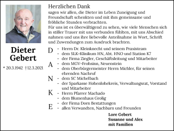 Traueranzeige von Dieter Gebert von GESAMT