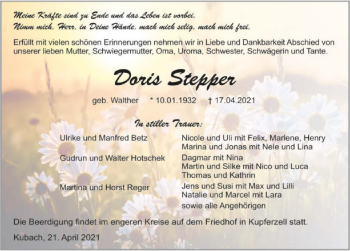 Traueranzeige von Doris Stepper von GESAMT