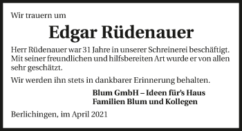 Traueranzeige von Edgar Rüdenauer von GESAMT
