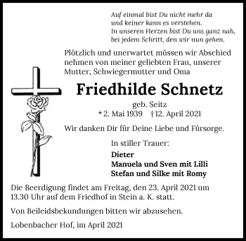 Traueranzeige von Friedhilde Schnetz von GESAMT