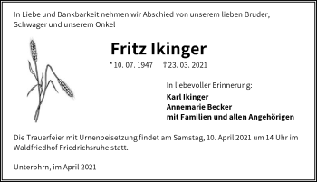 Traueranzeige von Fritz Ikinger von GESAMT