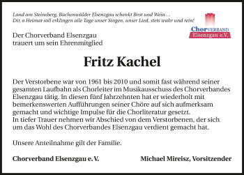Traueranzeige von Fritz Kachel von GESAMT