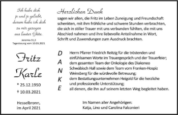 Traueranzeige von Fritz Karle von GESAMT