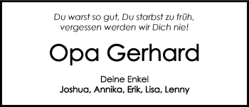 Traueranzeige von Gerhard Hoss von GESAMT