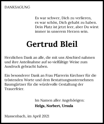 Traueranzeige von Gertrud Bleil von GESAMT